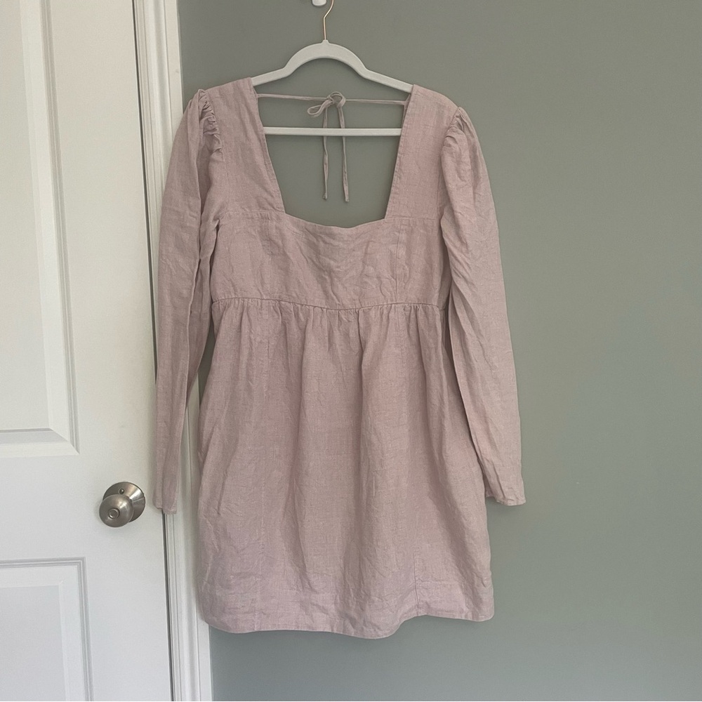 Ganni 100% Hemp Light Lilac Purple Puff Long Sleeve Babydoll  Mini Dress